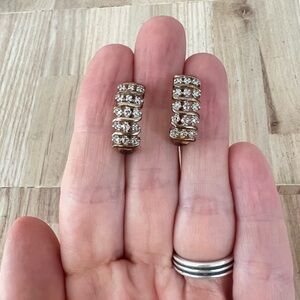 Gold over 925 Sterling silver diamond half hoop j hoop earrings on posts